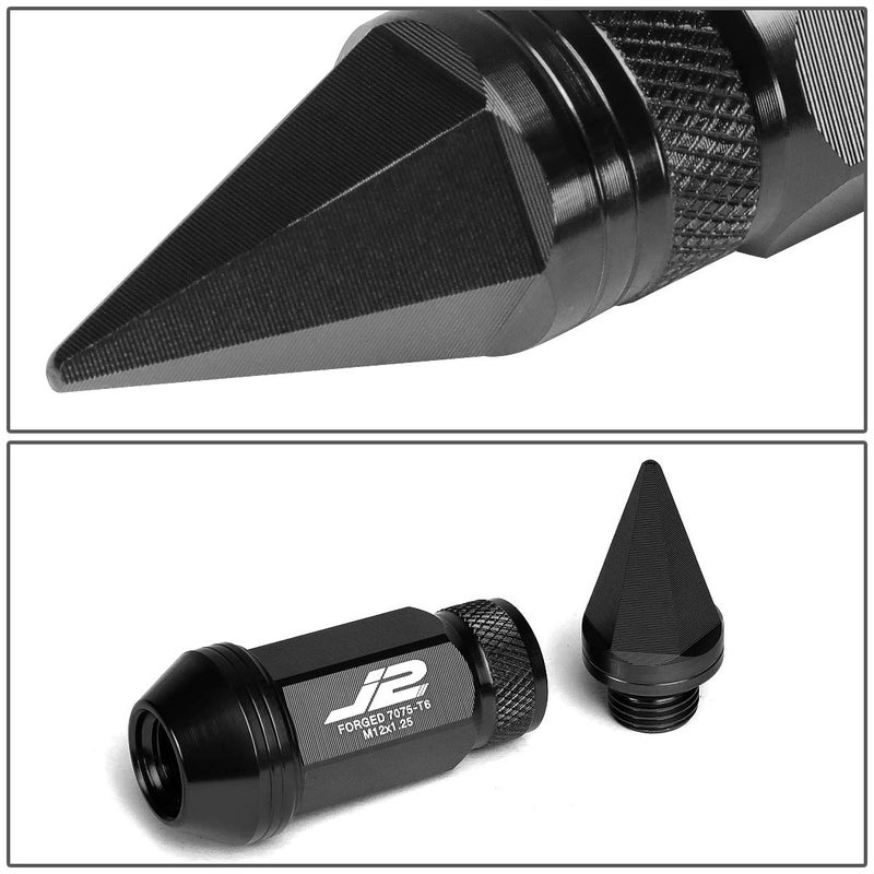 J2 Engineering LN-T7-022-125-BK 20Pcs M12 x 1.25 7075-T6 Aluminum 80mm Spiked Cap Lug Nut w/Socket Adapter (Black) - Image 4